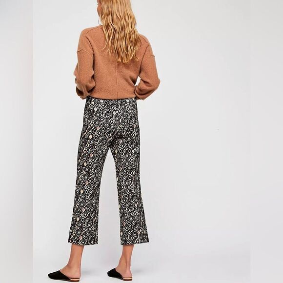 Free People Mod Crop Bootcut Pants in Metallic Black Geometric - Picture 3 of 16